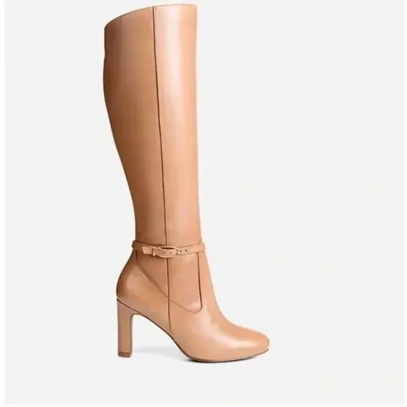 EUC $220 Naturalizer Henry Tan Chestnut Leather Knee High Heeled Boots - Picture 1 of 8